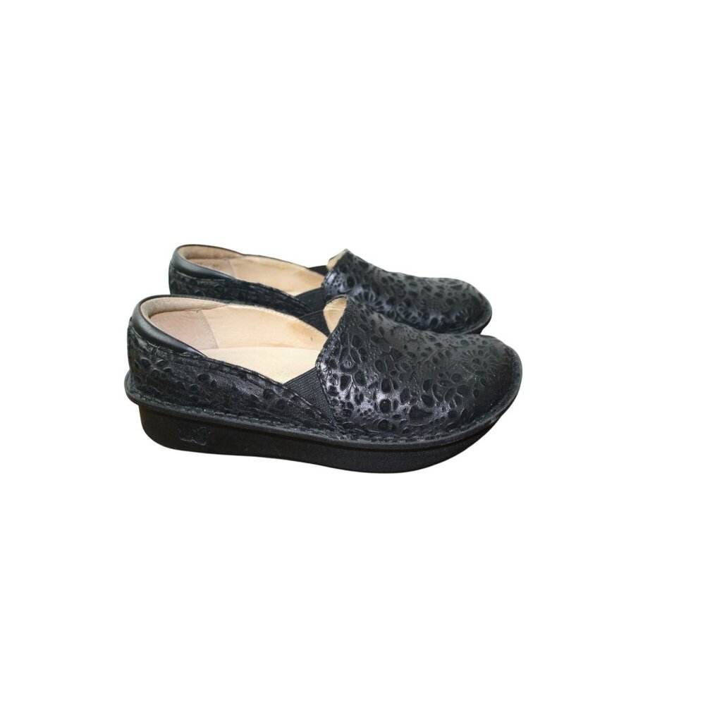 Alegria Black Embossed Leather Slip-On Comfort Shoes Women’s Size 37 - Picture 2 of 11